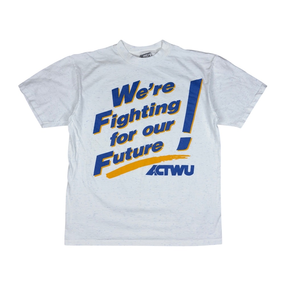 Vtg ACTWU Union Graphic T-Shirt Men's Large White 80s‎ 90s Oneita USA